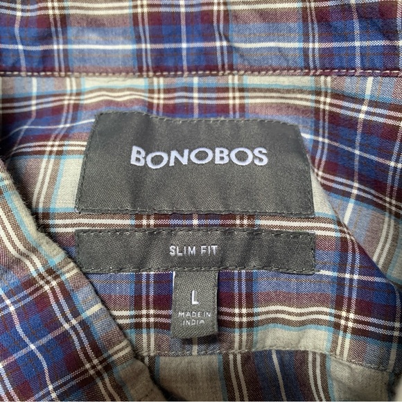 Bonobos Shirt Mens Large Blue Maroon Long Sleeve Button Down Plaid Slim Fit - Picture 7 of 10